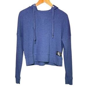 Calvin Klein Jeans Cropped Hoodie‎ Women's Size M Blue Drawstring Long Sleeves